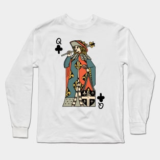 Antique Character of Playing Card Queen of Clubs Long Sleeve T-Shirt